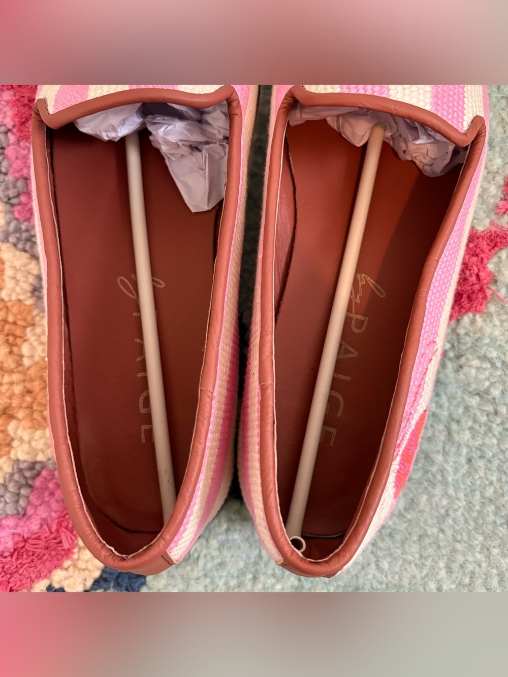 New By Paige needlepoint crab loafers in pink stripe - Picture 5 of 9